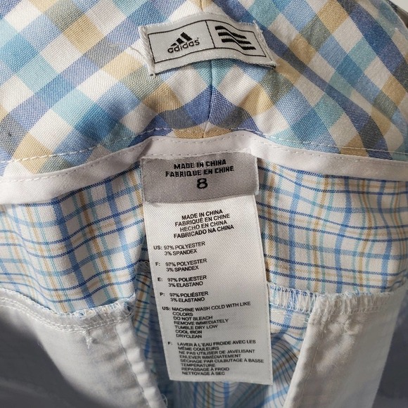 Adidas Athletic Bermuda Golf Shorts Plaid Blue Yellow Size 8 - Picture 6 of 9